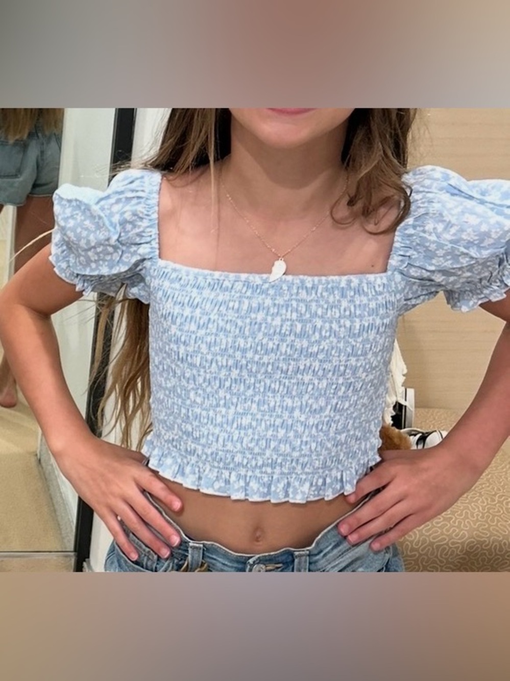KatieJnyc Marlee Smocked Floral Puff Sleeve Top Girls' Medium (Big Kids)